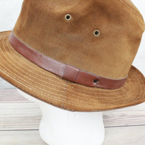 Union Made Brown Genuine Suede Leather Banded Lined Hat Size Medium - Picture 7 of 10